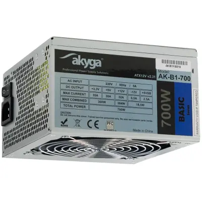 FONTE DE ALIMENTAÇÃO AKYGA ATX 700W AK-B1-700 PARA PC COM VENTOINHA DE 12CM P8 E 5 SLOTS SATA PCI-E