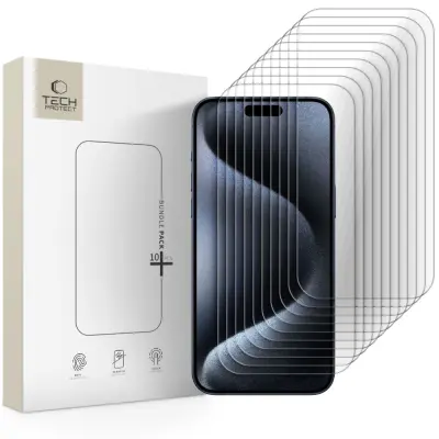 TECH-PROTECT KALJENO STEKLO ZA IPHONE 15 PRO MAX PAKET 10 KOSOV Z ZAŠČITO