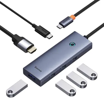 HUB BASEUS USB-C 6 EM 1 COM HDMI, 4 PORTAS USB 3.0 PARA LAPTOP COM ADAPTADOR USB-C PD