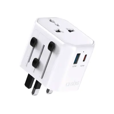 SBS POTOVALNI ADAPTER UNIVERZALNI NAPAJALNIK ZA TELEFONE USB-A USB-C 110–240 V