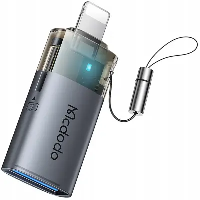 MCDODO USB-A NA LIGHTNING ADAPTER BRALNIK TF KARTIC 512 OTG LED