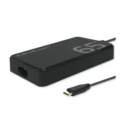 CARREGADOR CA QOLTEC 65W GAN SUPER RÁPIDO E FINO COM ADAPTADOR DE VIAGEM USB C PD