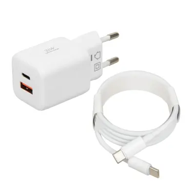 CARREGADOR DE PAREDE IBOX USB A/C PARA SMARTPHONE E IPAD, 33 W, COM CABO USB-C.