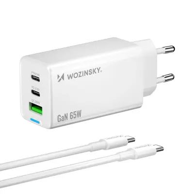 WOZINSKY GAN POLNILEC 65W 2X USB-C ZA IPHONE MACBOOK S KABLOM