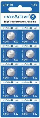 PILHAS EVERACTIVE MINI AG10 G10 LR1130 LR54 PARA RELÓGIOS, CONTROLES REMOTOS E BRINQUEDOS.