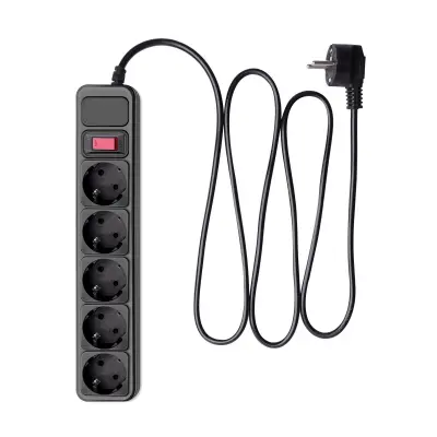 RÉGUA DE PROTEÇÃO CONTRA SURTOS AKYGA AK-SP-06B COM 5 TOMADAS CEE 7/3 E CABO DE 3 METROS PARA COMPUTADOR.