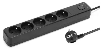 RÉGUA DE TOMADAS MONTIS MT187-BK-5 DE 5 METROS COM 5 SAÍDAS PARA COMPUTADOR E TV.