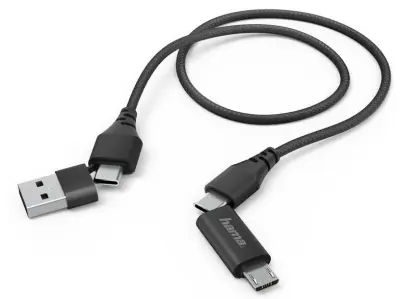 HAMA 4-v-1 kabel tipa C z mikro USB in A adapterjem 1,5 m črne barve