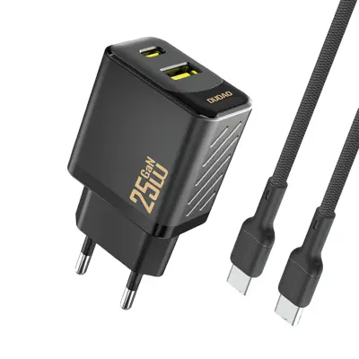 DUDAO PD QC 25W GAN STENSKI POLNILEC ZA IPHONE 11 12 13 14 Z USB-C KABLOM