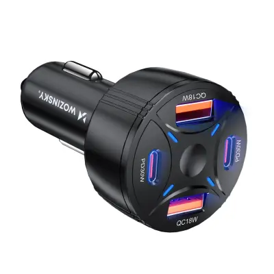 WOZINSKY AVTO POLNILEC 60W 2XUSB-C 2XUSB-A ZA TELEFONE IN NAPRAVE