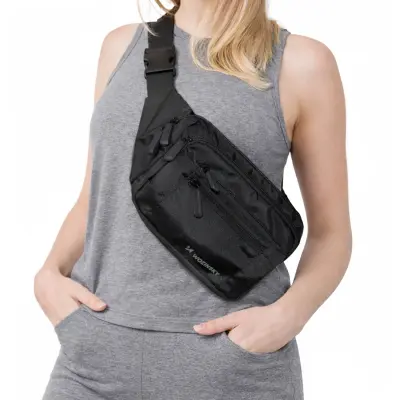WOZINSKY UNISEX TORBICA ZA PAS Z NASTAVLJIVIM TRAKOM, VODOTESNA, ČRNE OBLIKE