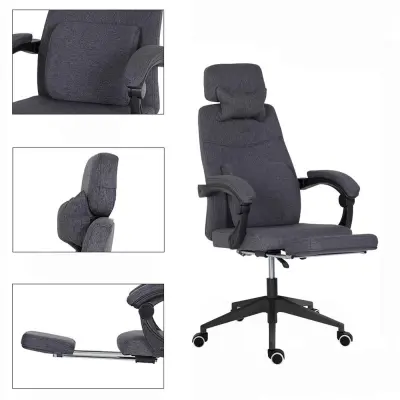 Ergonomski pisarniški stol s naslonjalom za glavo, nastavljivim podnožjem in nagibnim naslonjalom - temno siva