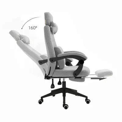Ergonomski pisarniški stol s naslonjalom za glavo, nastavljivim podnožjem in nagibnim naslonjalom - svetlo siva