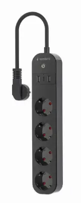 TSL-PS-S4U-01 pametni podaljšek z USB A/C  polnilnikom, 4 vtičnice, črn