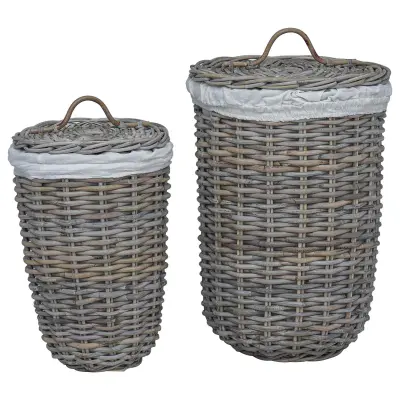 vidaXL Koš za pranje z pokrovom 2 pcs Kubu siva Kubu rattan