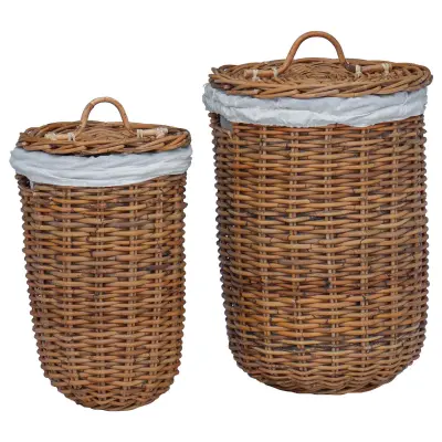 vidaXL Košara za pranje 2 pcs Rjava Kubu rattan