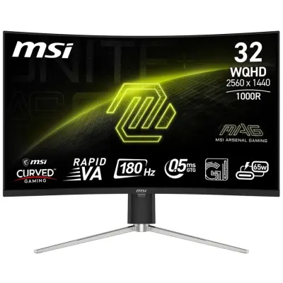 Monitor MSI 80 cm (31,5") 325CQRFDE QD E2 2560x1440 Curved Gaming 180Hz VA 0,5ms 2xHDMI DisplayPort USB-C 65W 2xUSB2.0 HAS DCI-P3-94%