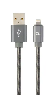 CC-USB2S-AMLM-1M-BG Lightning Premium spiralni kovinski 8-polni polnilni in podatkovni kabel 1 m kovinsko siv