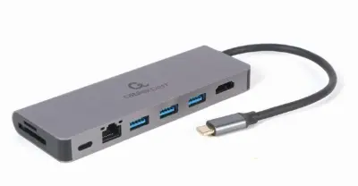 A-CM-COMBO5-05 5v1 USB-C Adapter – HDMI 4K, Gigabit LAN, USB-A, Kartični čitalnik, PD