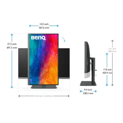 Monitor BenQ 68,6 cm (27,0") PD2706U 3840x2160 IPS 5ms HDMI DisplayPort USB-C 90W 2xUSB3.2 Pivot  DCI-P3-95% HDR400 DesignVue