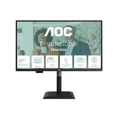 Monitor AOC 68,6 cm (27,0") Q27P4CV 2560x1440 120Hz IPS 4ms HDMI DisplayPort USB-C 96W 4xUSB3.2 USB-C-Out Pivot Zvočniki 3H DCI-P3-95,6%