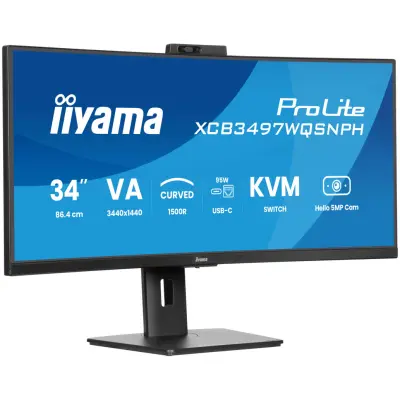 Monitor Iiyama 86,4 cm (34,0") XCB3497WQSNPH-B1 3440x1440 Curved 120Hz VA 0,4ms 2xHDMI DisplayPort USB-C 95W 2xUSB3.2 2xUSB-C-Out