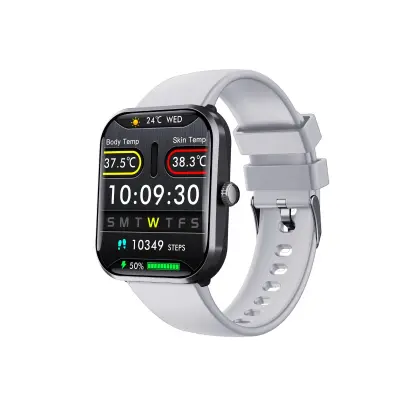 Smartwatch Black Silver Silicone Band – Body Temp, SpO2, Non-Invasive Blood Glucose