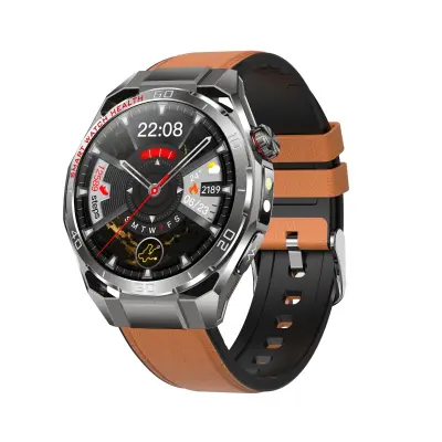 Smartwatch kompatibilen z Android in iOS - rjav usnjen+gumen pašček, 1.47in AMOLED, podpora ECG