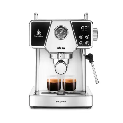 Ufesa UFESA Bergamo espresso aparat za mleti kavni prah, 20 barov pritiska, z manometrom, Thermoblock ogrevanjem in penilcem mleka