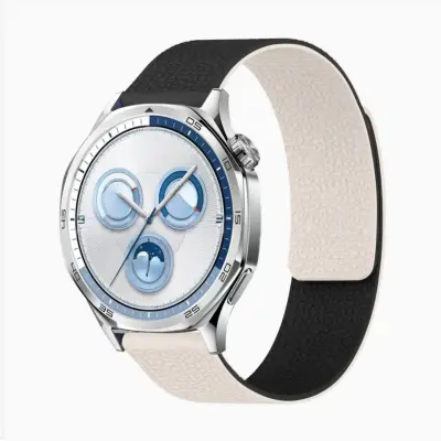 Kompatibilni pašček – Huawei GT6 Litchi silikon z magnetom Beige+Black 18 mm
