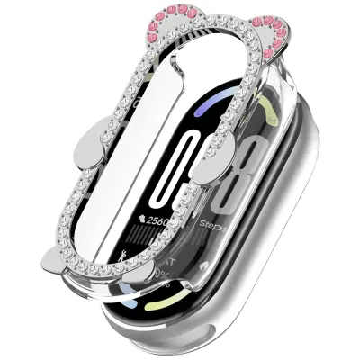 Oklep s kristali in medvedjim dizajnom za Xiaomi Mi Band 9/NFC Silver