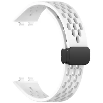 Zamenjava/kompatibilni deli – Huawei perforiran silikonski pašček z zložljivim zapenjalom za Band 11, 11 NFC, 11 Pro, 11 Pro NFC White
