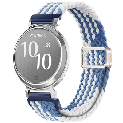 Združljiv pašček za Garmin Lily2 14mm iz pletenega najlona z magnetom White + Blue