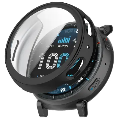 Zaščitni poln ovitek združljiv z Amazfit Active Max — PC + kaljeno steklo, vse-v-enem ohišje, mat črna, popolna zaščita