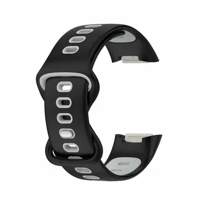 Silicone Replacement Band Compatible with Fitbit Charge6 and Charge5 – Two-Tone Sport Strap Black+Grey