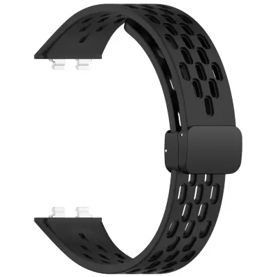 Zamenjava/kompatibilni deli – Huawei perforiran silikonski pašček z zložljivim zapenjalom za Band 11, 11 NFC, 11 Pro, 11 Pro NFC Black