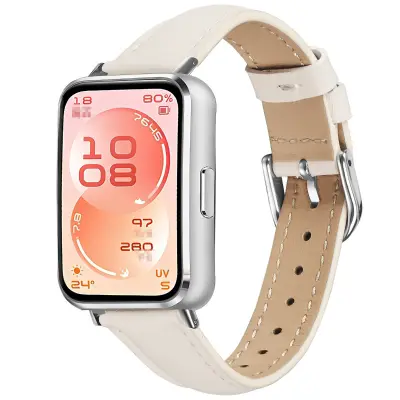 Huawei Usnjen Slim Trak za Band 11/11 Pro – Dvoslojno Usnje, Zaponka Beige