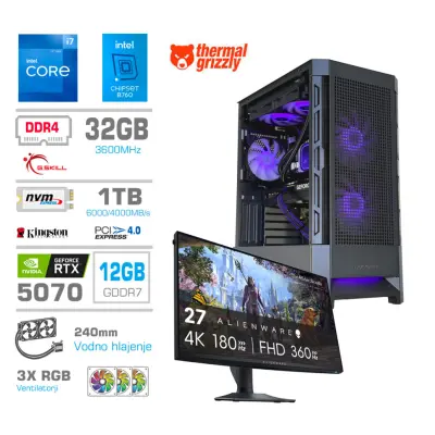 Računalnik MEGA MT S8 i7-12700K/RTX5070/32GB/1TB/750W/Brez OS/črna RGB | Gaming monitor Dell 27,0" 180Hz 4K