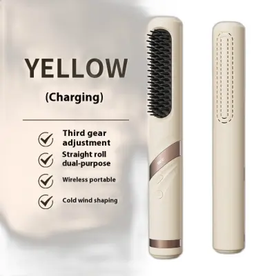 Brezžična polnilna hladna krtača z ioni in 3 temperaturami Yellow