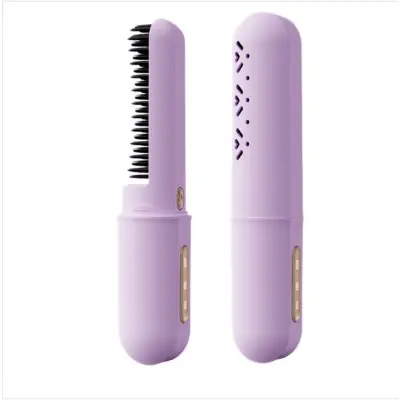 Mini brezžična krtača za ravnanje las z negativnimi ioni, 3 temperature Purple
