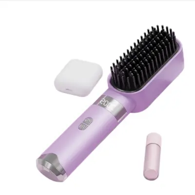 Brezžična polnilna 2v1 krtača za ravnanje in kodranje las Purple