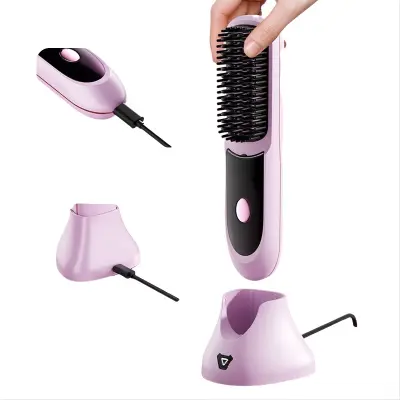 Prenosni ionski LCD brezžični glavnik za ravnanje las za enostavno oblikovanje Purple