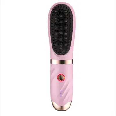 Prenosna brezžična krtača za ravnanje las, MCH keramika, Type-C Pink