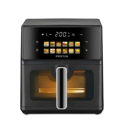 PRIXTON Cvrtnik na Vroč Zrak 6 L, 1700 W z Dvojnim grelnim elementom, LED-zaslonom na dotik, 12 Programi, Prozornim Oknom
