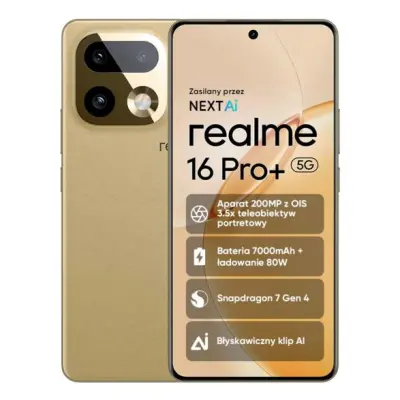REALME 16 Pro+ 5G pametni telefon 12 GB/512 GB zlate barve