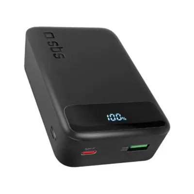 Prenosna baterija SBS 20000mAh 20W LCD črne barve