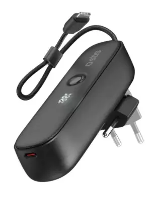 Prenosna baterija z vgrajenim vtičem SBS Hybrid 5000mAh PD 20W črne barve