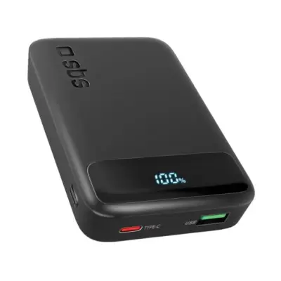 Prenosna baterija SBS 10000 mAh 20W LCD črne barve