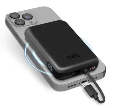 Brezžična magnetna prenosna baterija SBS 5000 mAh črne barve