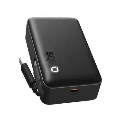 Prenosna baterija SBS 10000mAh 20W LCD s kablom črne barve